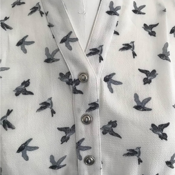 Black and White Bird Print Blouse with matching print belt loop - Picture 3 of 4